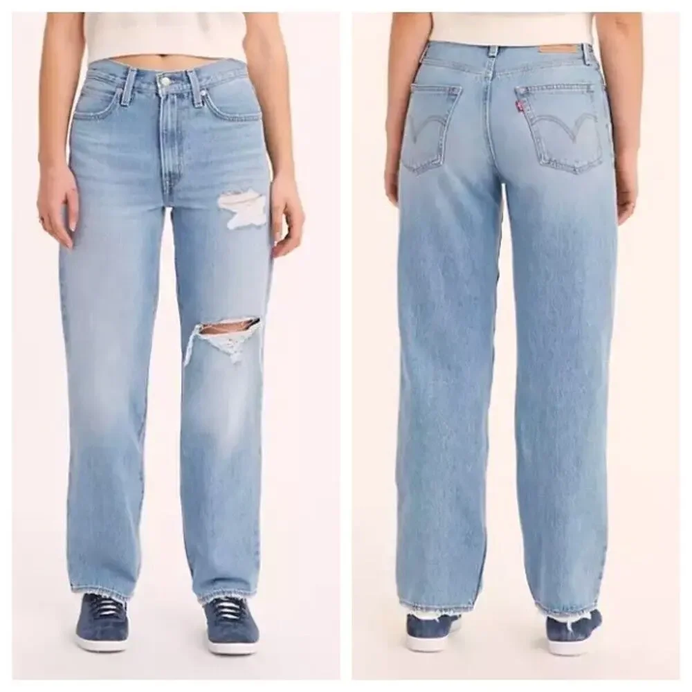 NEW Levi's '94 Baggy Jeans Womens 27 x 31 Straight Leg Distressed Blue Denim 90s